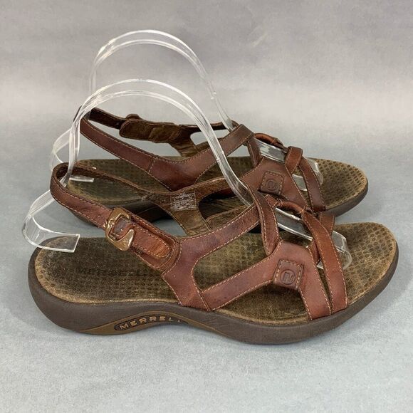 Merrell Women's Size 8 Agave Brown Leather Slingback Ankle Strap Sandals - Picture 1 of 9